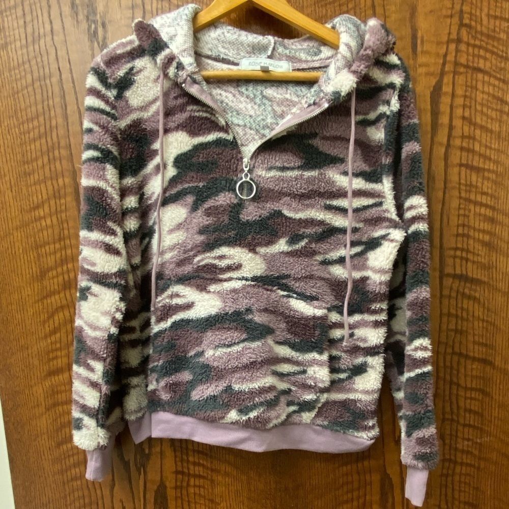 ROSIE Harlow purple camo Teddy 3/4 zip‎ front hoodie